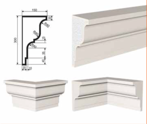 КАРНИЗ для Фасада и Интерьера - лепнина, декор из пенополистирола КВ-300/2 300*150*2000 мм