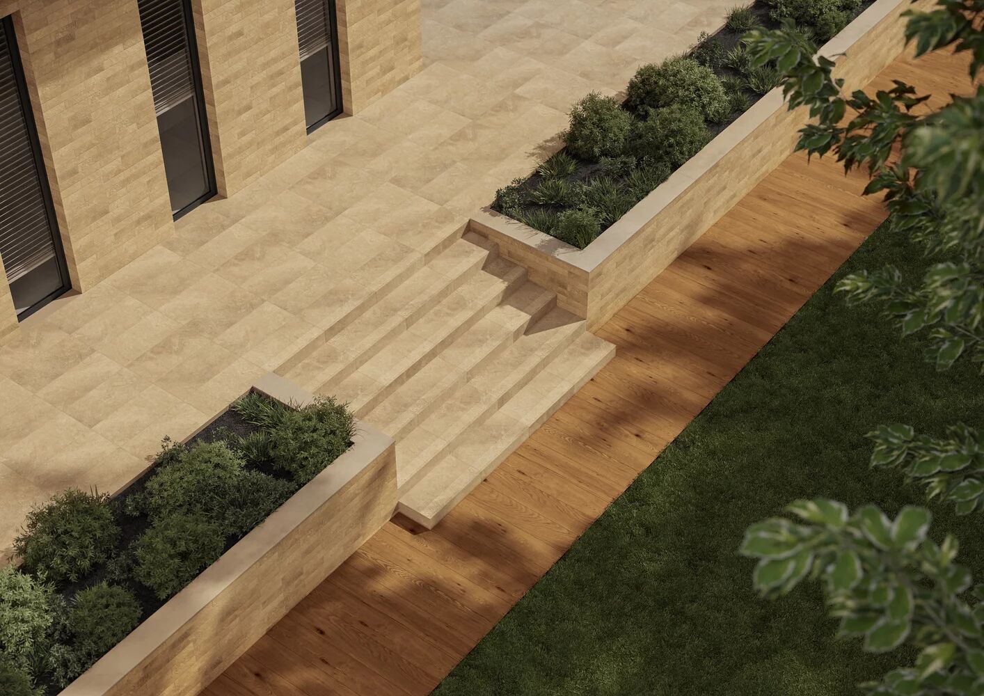 Клинкерная ступень с насечками Eremite Beige 600*300*8,5 мм – для улицы, террасы, крыльца, лестницы, морозостойкая