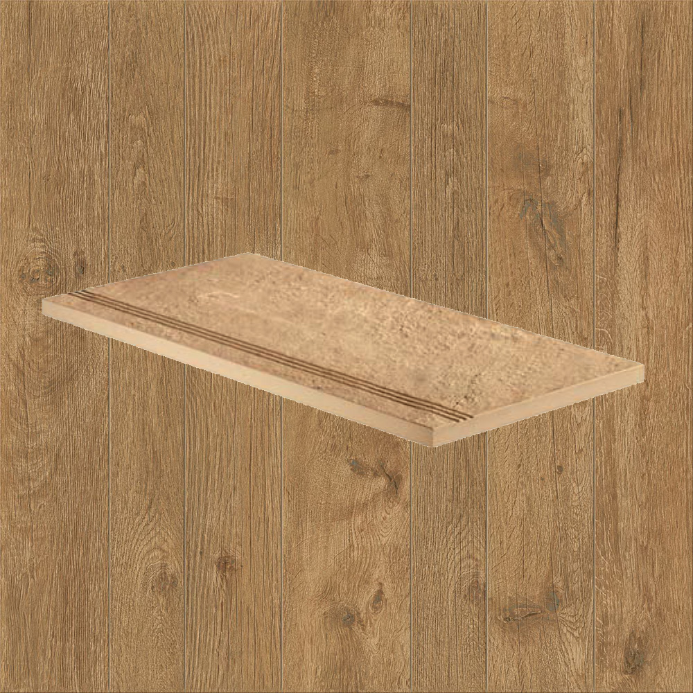 Тротуарная плитка Дерево-охра Lastra. Спец. Элемент-Ступень Линеаре 30х60 Оак Резерв Пьюр \ Oak Reserve Pure Gradino Lineare 300х600х20мм