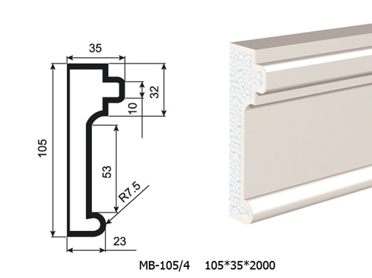 Молдинг для фасада - лепнина, декор из пенополистирола МВ-105/4 105*35*2000 мм