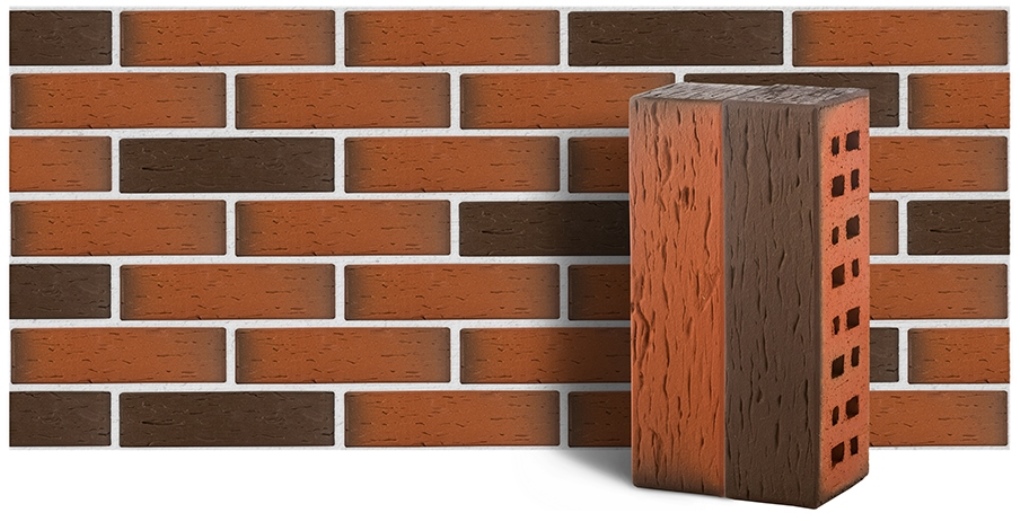 Кирпич лицевой клинкерный ЛСР пустотелый "Ноттингем" береста М300, 250*85*65 мм