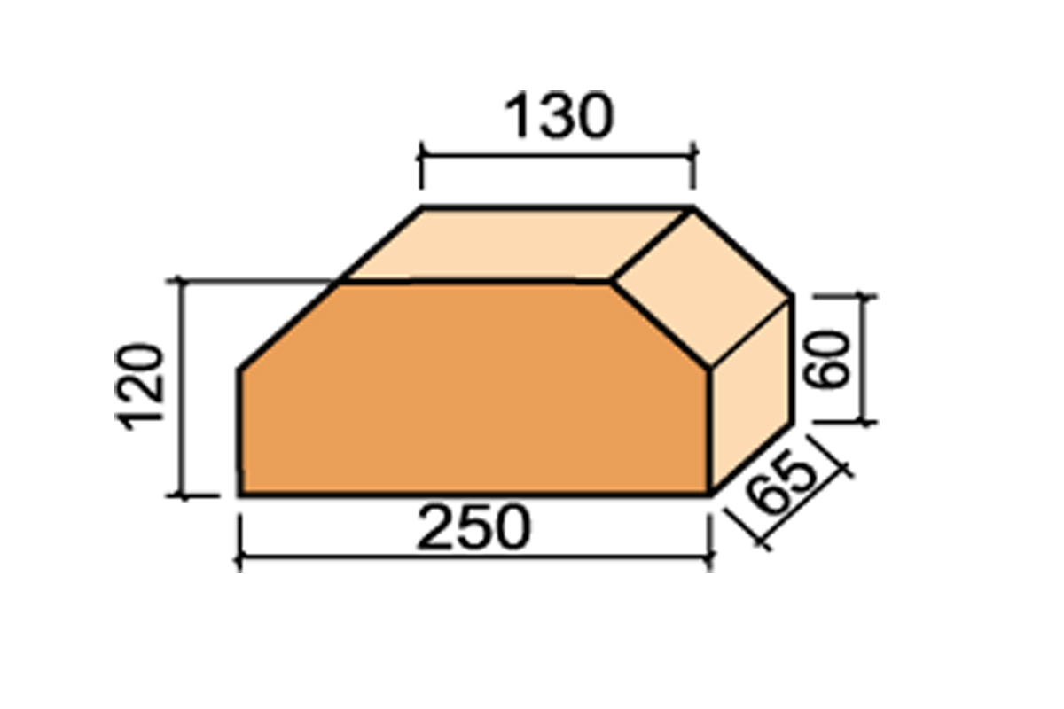12.101107L Кирпич фигурный полнотелый красный Lode JANKA F7 гладкий, 250*120*65 мм