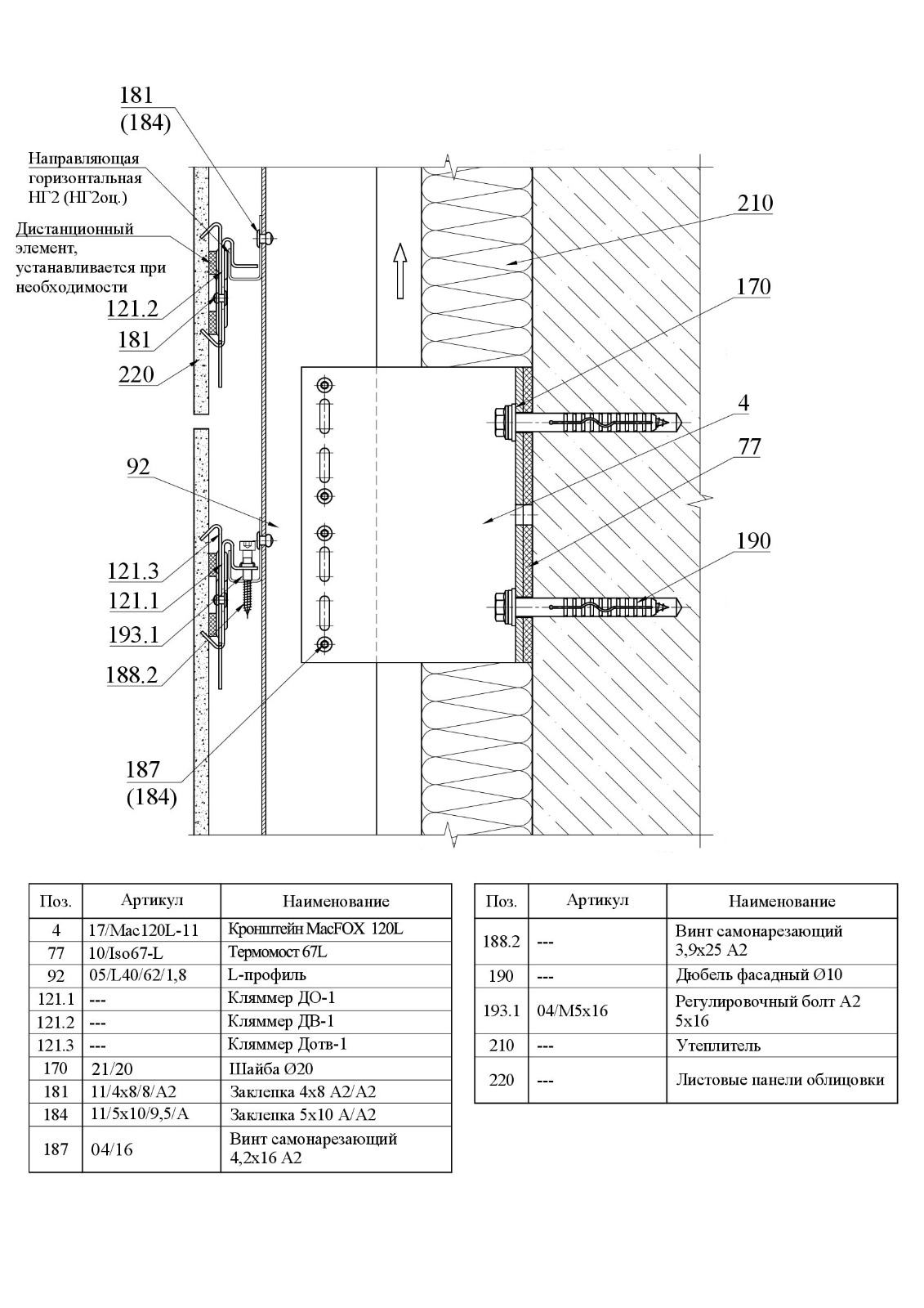 Система НВФ для фиброцементных листовых панелей · MTA-v-100h