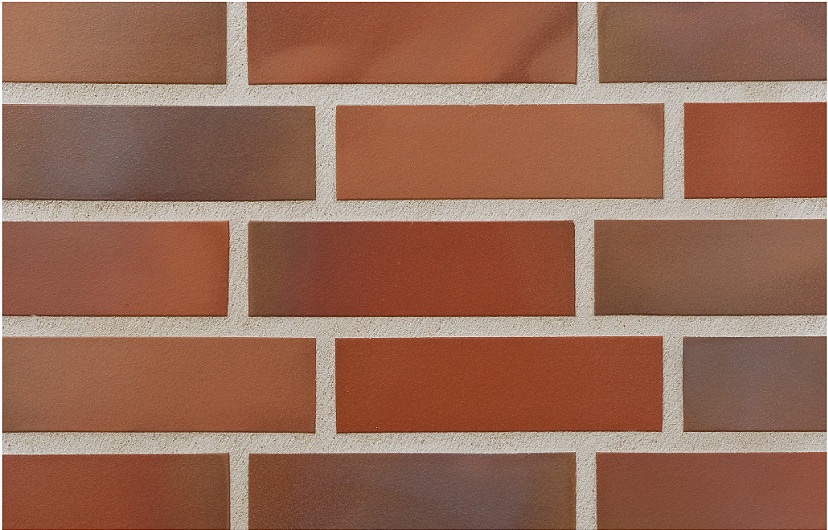 Клинкерная фасадная плитка облицовочная под кирпич Stroeher (Штроер) Keravette Chromatic 316 patrizienrot ofenbunt рельефная DF8, 240*52*8 мм