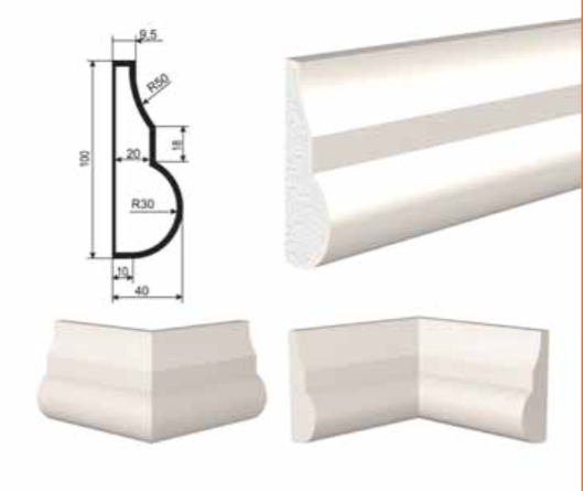 МОЛДИНГ цокольный для Фасада и Интерьера - лепнина, декор из пенополистирола ЦВ-100/1 100*40*2000 мм