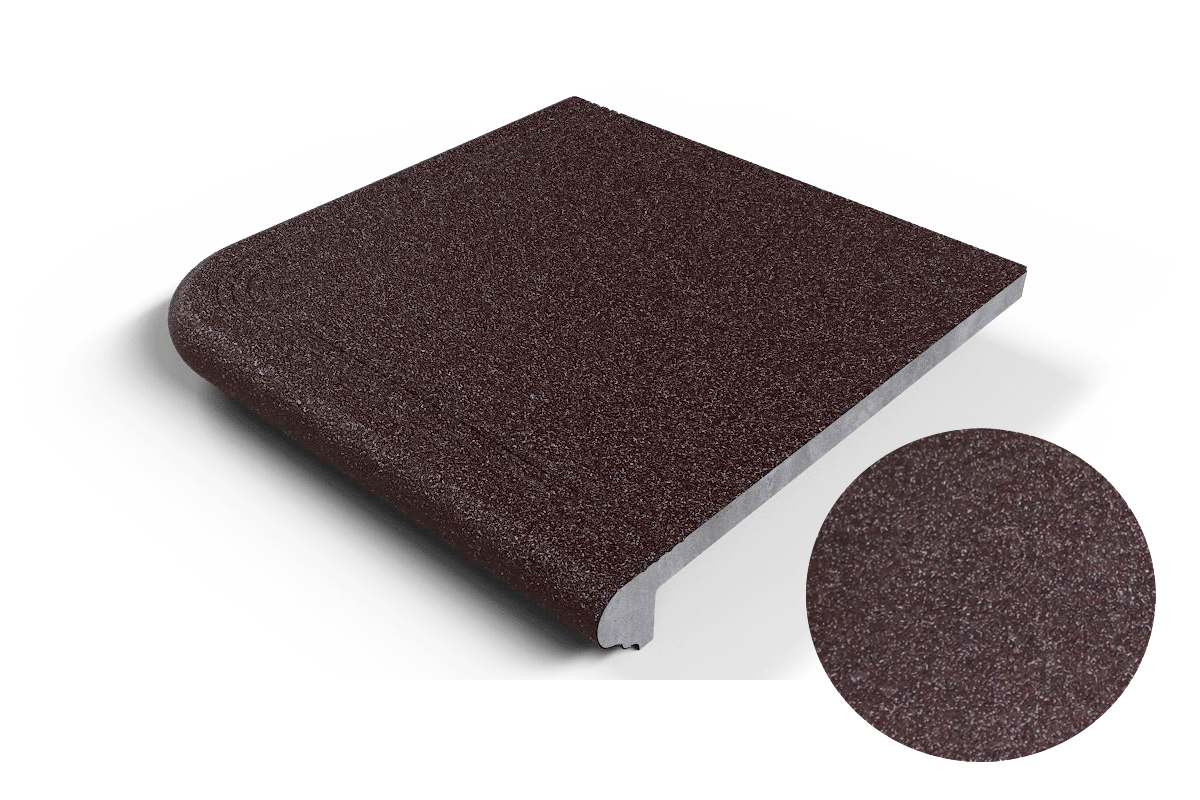 204 Угловая ступень Флорентинер противоскользящая с насечками, коричневая 330*330*17 мм