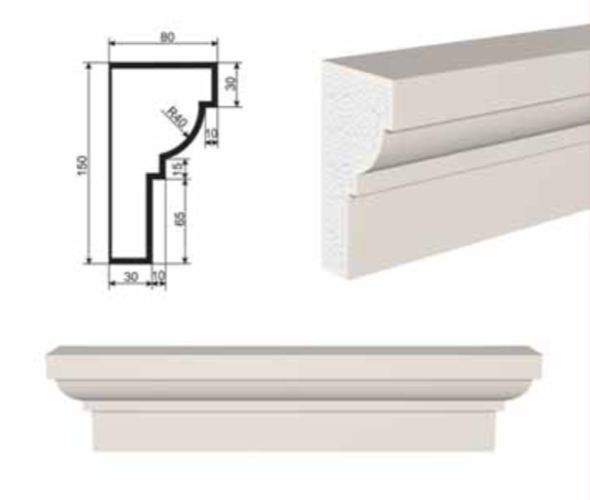 ПОДОКОННИК для Фасада и Интерьера - лепнина, декор из пенополистирола ПВ-150/2 150*80*2000 мм