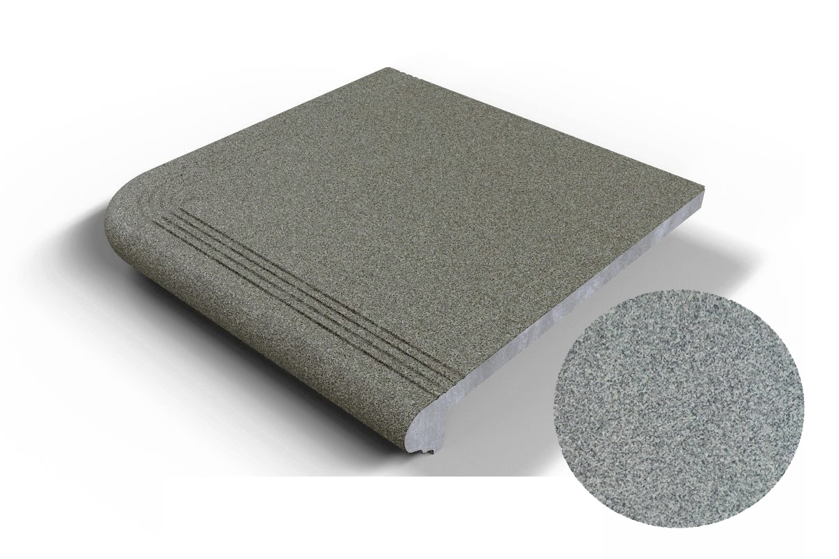 502 Угловая ступень Флорентинер противоскользящая с насечками, серая 330*330*17 мм