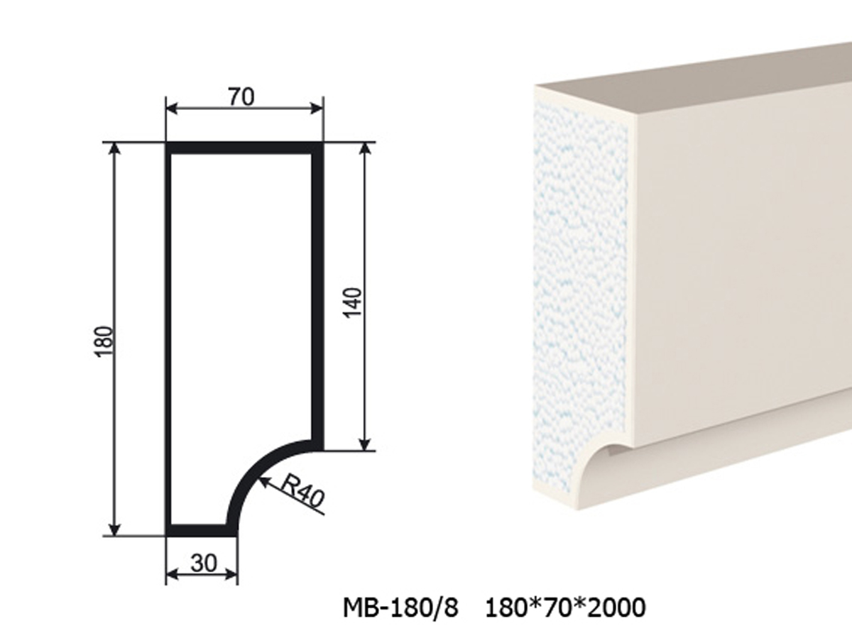 Молдинг для фасада - лепнина, декор из пенополистирола МВ-180/8 180*70*2000 мм