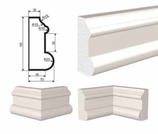МОЛДИНГ цокольный для Фасада и Интерьера - лепнина, декор из пенополистирола ЦВ-150/3 150*70*2000 мм