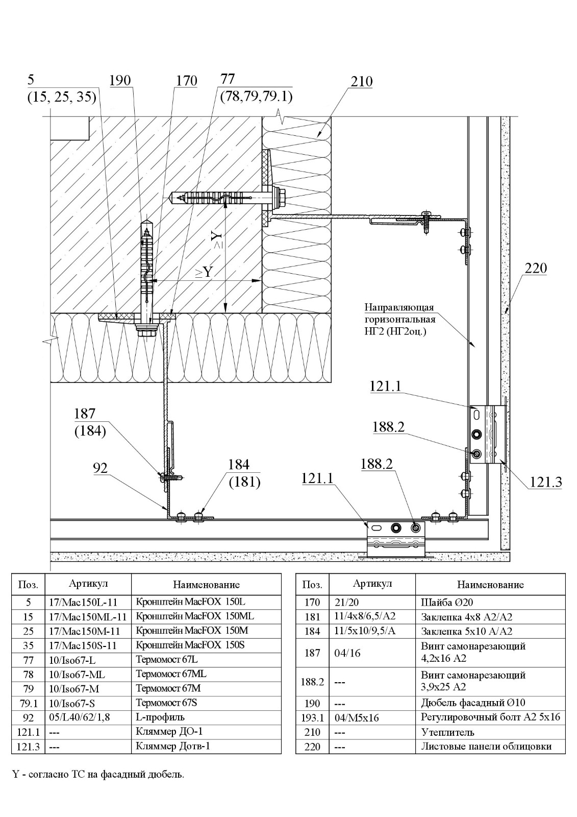 Система НВФ для фиброцементных листовых панелей · MTA-v-100h