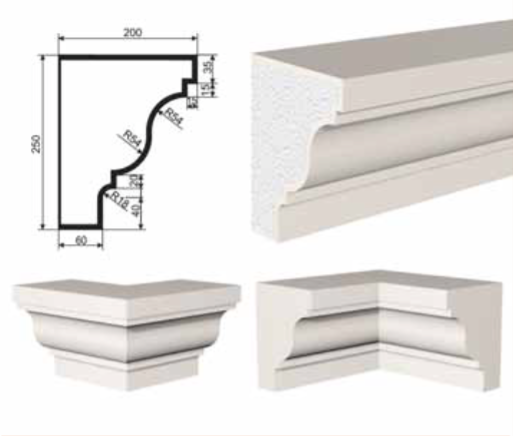 КАРНИЗ для Фасада и Интерьера - лепнина, декор из пенополистирола КВ-250/3 250*200*2000 мм