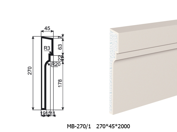 Молдинг для фасада - лепнина, декор из пенополистирола МВ-270/1 270*45*2000 мм