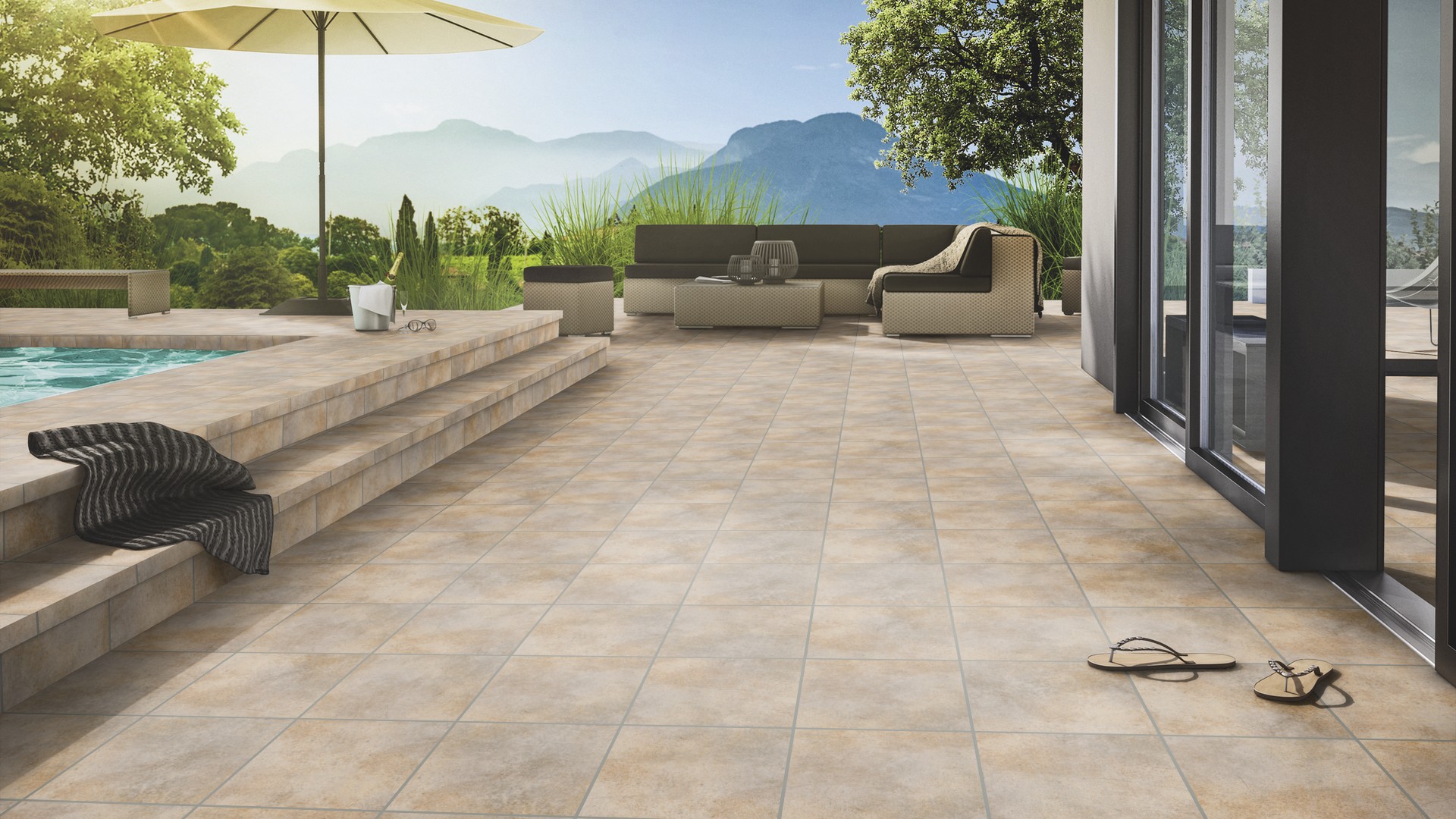 Клинкерная ступень флорентинер противоскользящая плитка Stroeher KERAPLATTE AERA T 727 pinar 340*294*12 мм