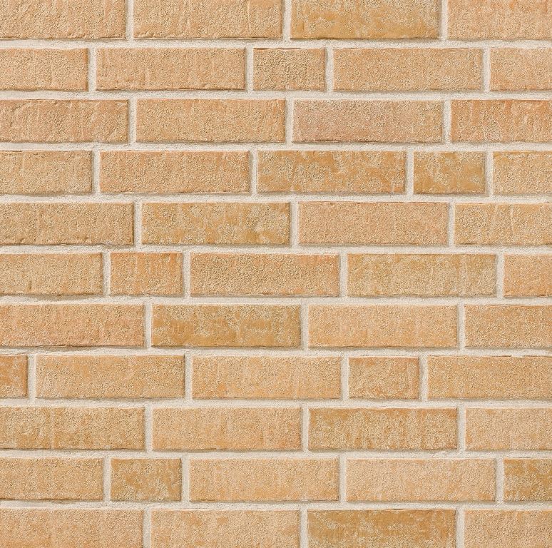 Клинкерная фасадная плитка облицовочная под кирпич Stroeher (Штроер) Zeitlos 355 sandschmelz рельефная, 400*71*14 мм