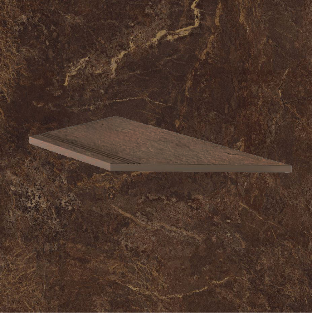 Тротуарная плитка Коричневая Lastra. Спец. Элемент-Ступень Угловая Линеаре Пс 30x60 Форс Фэнси \ Force Fancy Gradino Lineare Angolo Dx 300х600х20мм