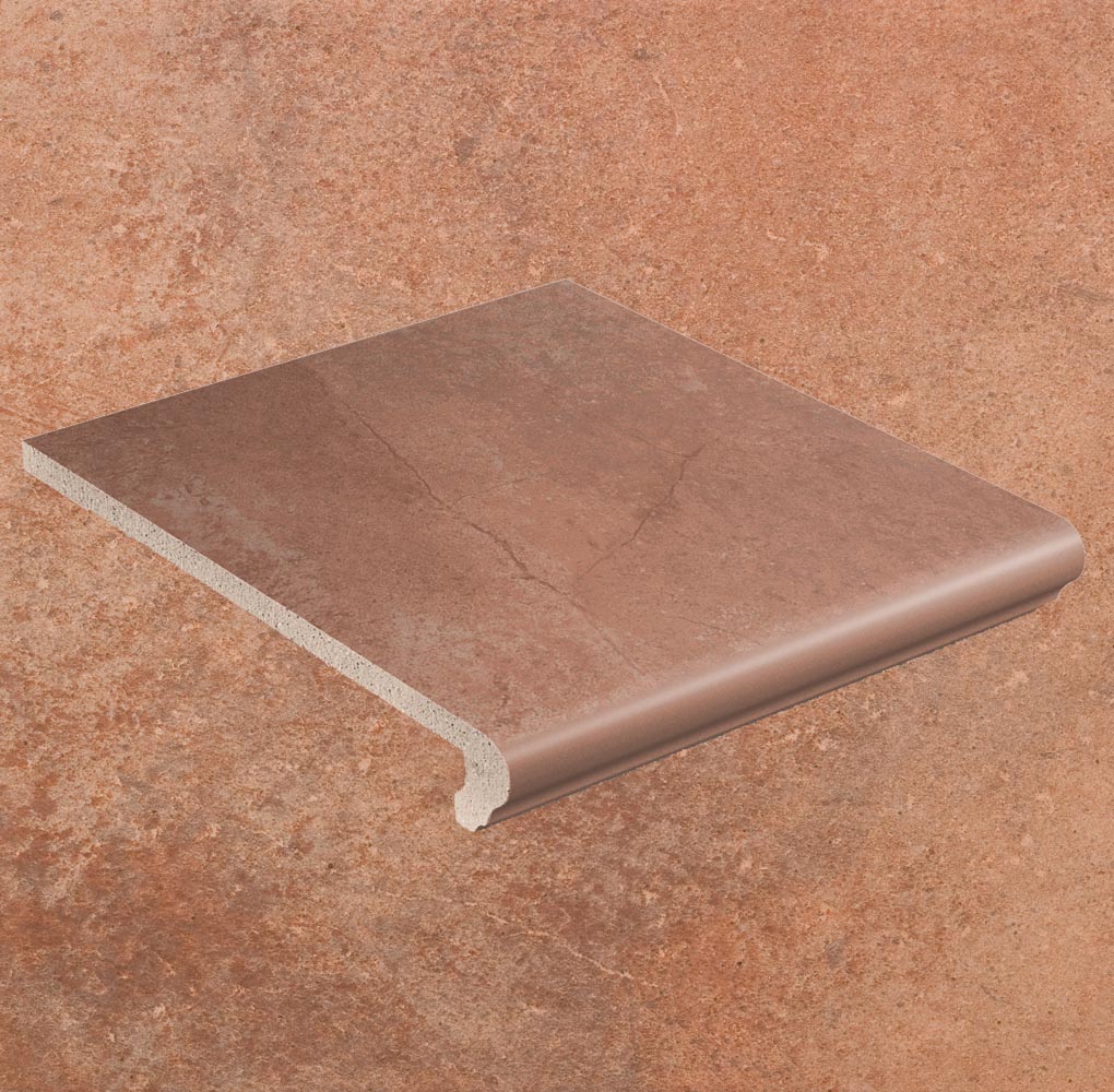 Клинкерная ступень флорентинер противоскользящая плитка Stroeher KERAPLATTE AERA 755 camaro 340*294*12 мм