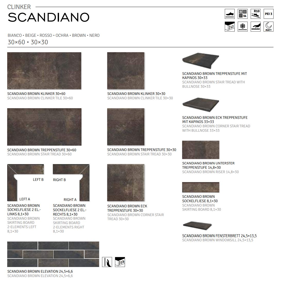 Scandiano Brown клинкерная ступень с насечками противоскользящая 300x300x11 мм
