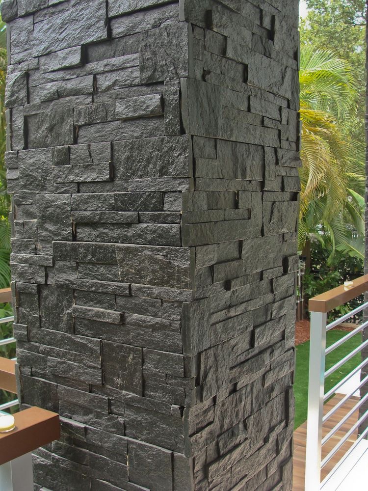 Кварцит Черный 350*180*10\12 мм, натуральный камень для фасада и интерьера BD