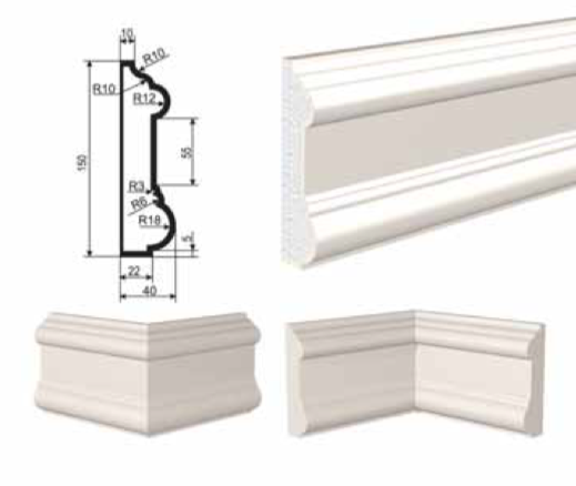 МОЛДИНГ цокольный для Фасада и Интерьера - лепнина, декор из пенополистирола ЦВ-150/2 150*40*2000 мм