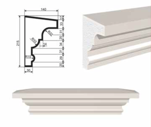 ПОДОКОННИК для Фасада и Интерьера - лепнина, декор из пенополистирола ПВ-215/1 215*140*2000 мм