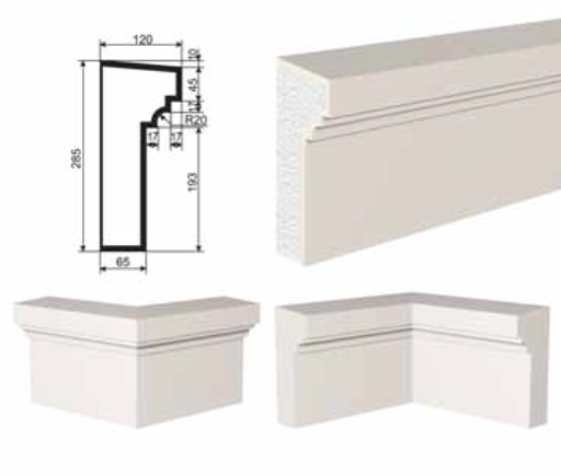 КАРНИЗ для Фасада и Интерьера - лепнина, декор из пенополистирола КВ-285/1 285*120*2000 мм