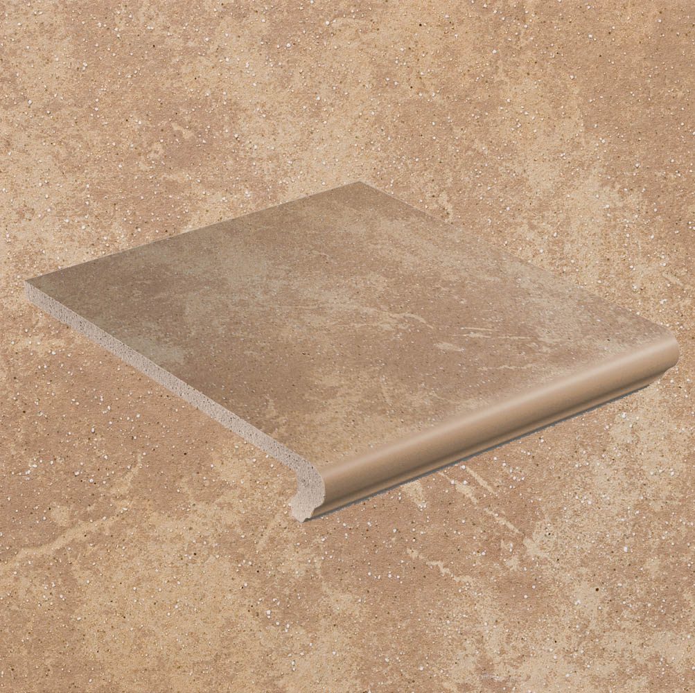 Клинкерная ступень флорентинер противоскользящая плитка Stroeher KERAPLATTE ROCCIA 835 sandos 340*294*12 мм