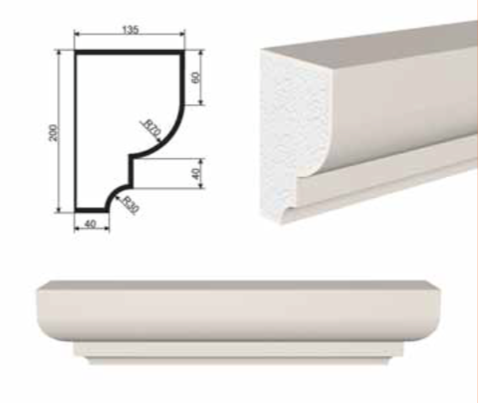 ПОДОКОННИК для Фасада и Интерьера - лепнина, декор из пенополистирола ПВ-200/2 200*135*2000 мм