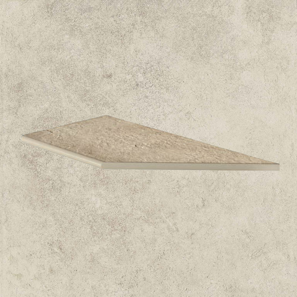 Тротуарная плитка Белая Lastra. Спец. Элемент-Бортик Закругленный Угловой Лc Дрифт Вайт \ Drift White Round Angolo Sx 300х600х20мм