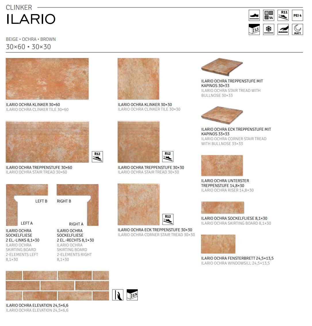 Ilario Ochra угловая клинкерная ступень с насечками 300x300x11 мм