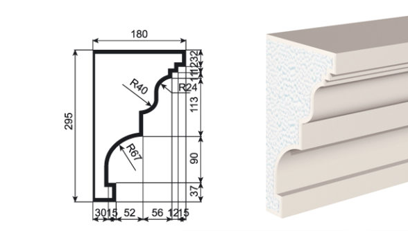 КАРНИЗ для Фасада и Интерьера - лепнина, декор из пенополистирола КВ-295/2 295*180*2000 мм