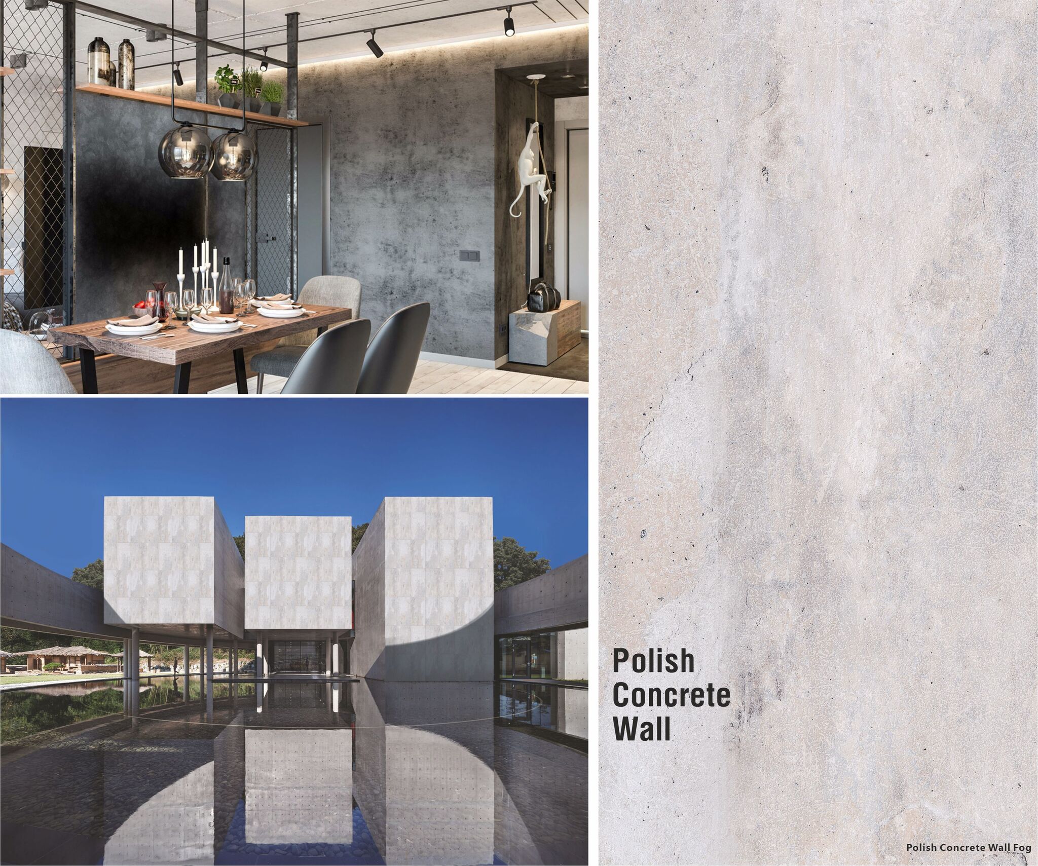 Polish Concrete Wall Medium Grey (серый полированный бетон с гладкой матовой поверхностью)  гибкий камень 1200×600 мм