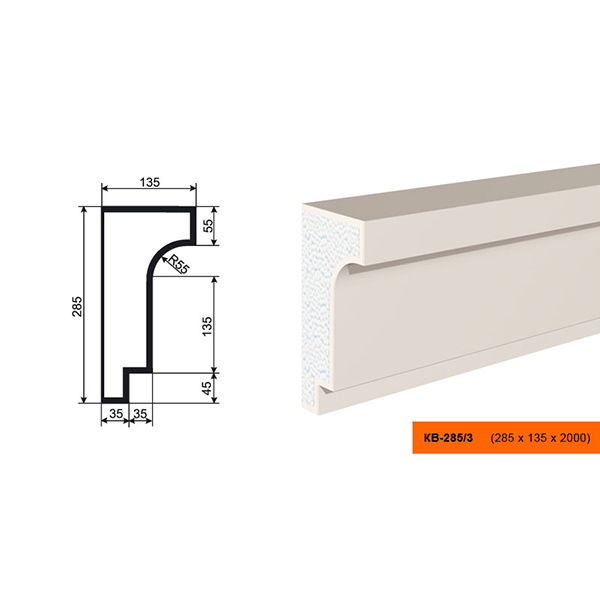 КАРНИЗ для Фасада и Интерьера - лепнина, декор из пенополистирола КВ-285/3 285*135*2000 мм