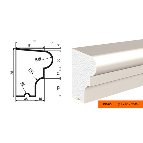 ПОДОКОННИК для Фасада и Интерьера - лепнина, декор из пенополистирола ПВ-85/1 85*65*2000 мм