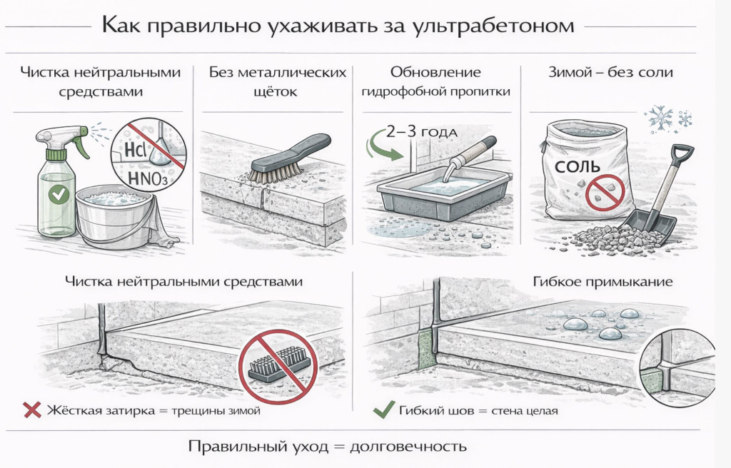 как правильно ухаживать за ступенями из ультра бетона с кварцевым покрытием 