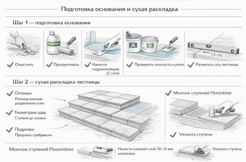 подготовка основания и сухая раскладка