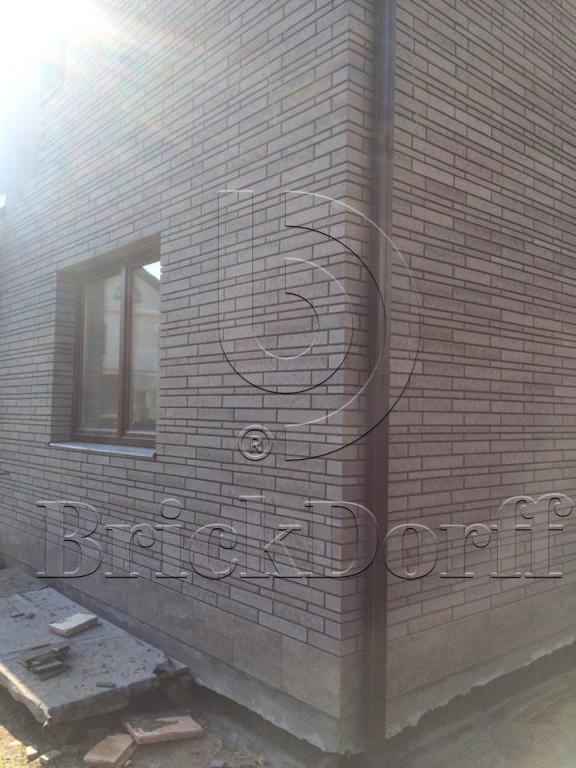 Клинкерная фасадная плитка облицовочная под кирпич Stroeher (Штроер) Zeitlos 237 austerrauch рельефная, 400*71*14 мм