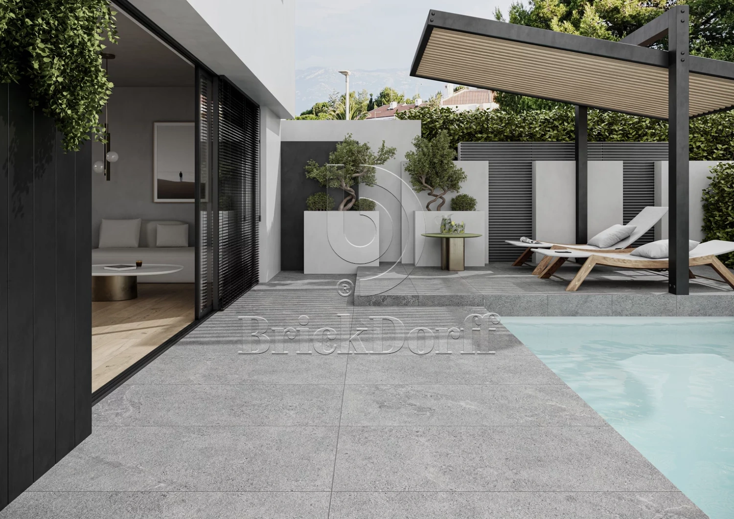 Authority Grey Gres 595*1195*20 мм тротуарная плитка уличная, противоскользящая, керамогранитная Paradyz