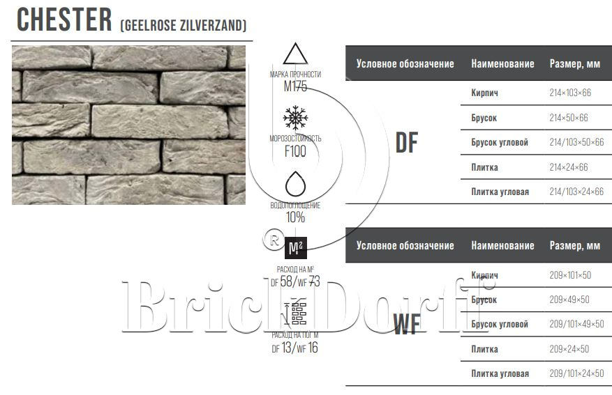 CHESTER (GEELROSE ZILVERZAND)  WF 209х101х50 мм, Кирпич ручной формовки Engels baksteen