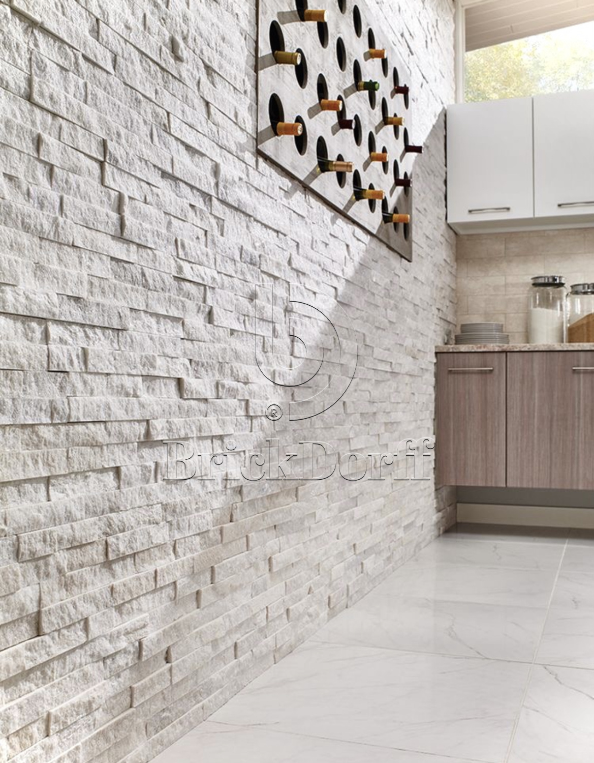 Кварцит Белый 600*150*10-20 мм, натуральный камень для интерьера BD