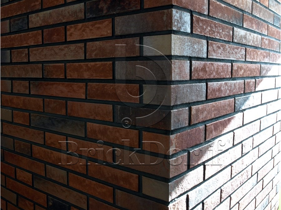 Клинкерная фасадная плитка облицовочная под кирпич Stroeher (Штроер) Zeitlos 353 eisenrost рельефная, 400*35*14 мм