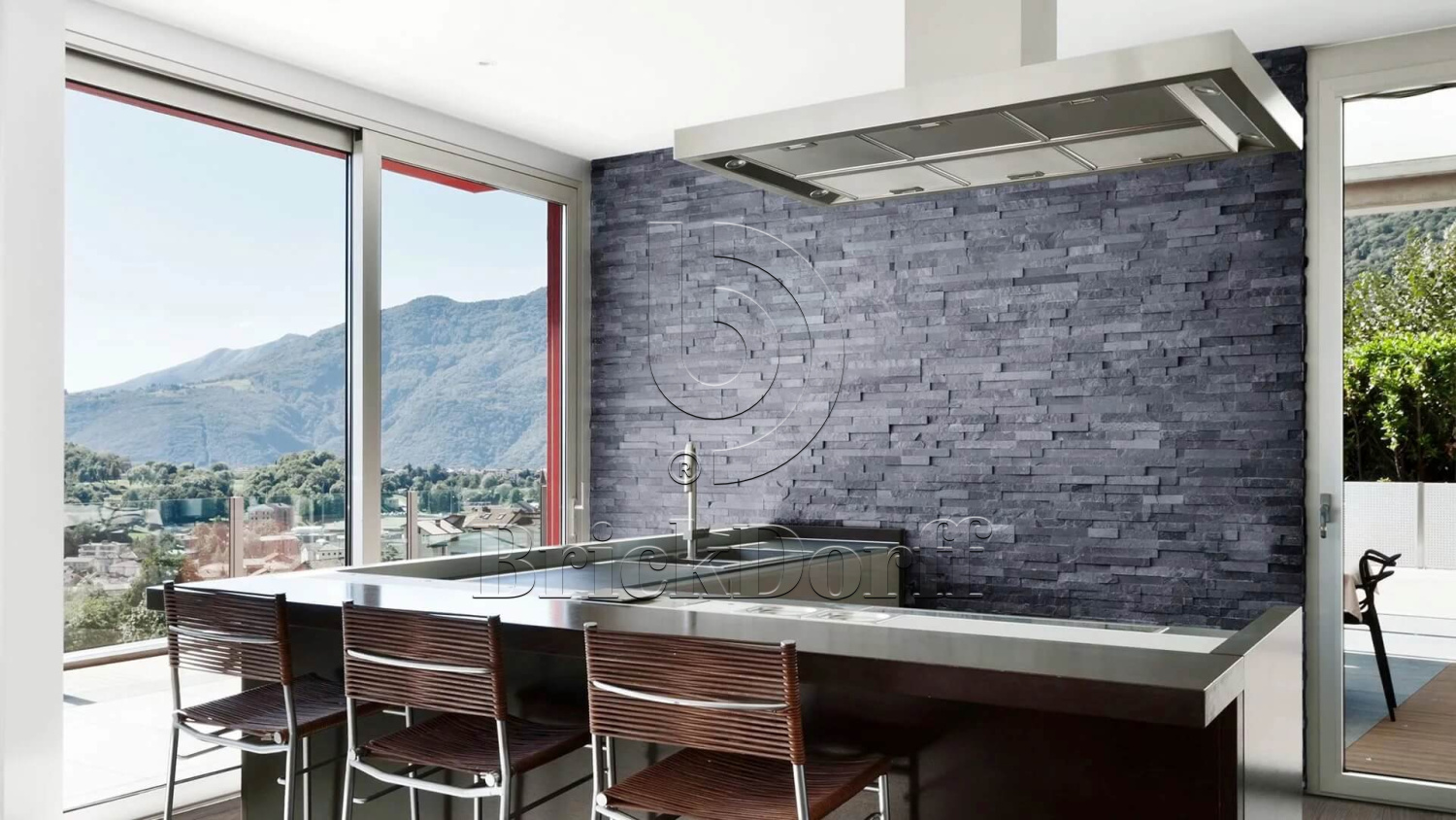 Сланец Черный-018 600*150*10-20 мм, натуральный камень для фасада и интерьера BD