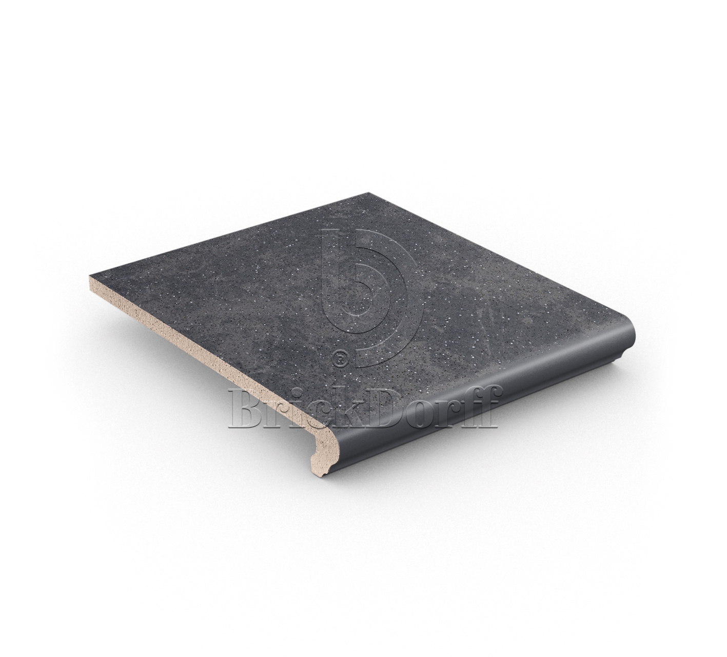 Клинкерная ступень флорентинер противоскользящая плитка Stroeher KERAPLATTE ROCCIA 845 nero 340*294*12 мм