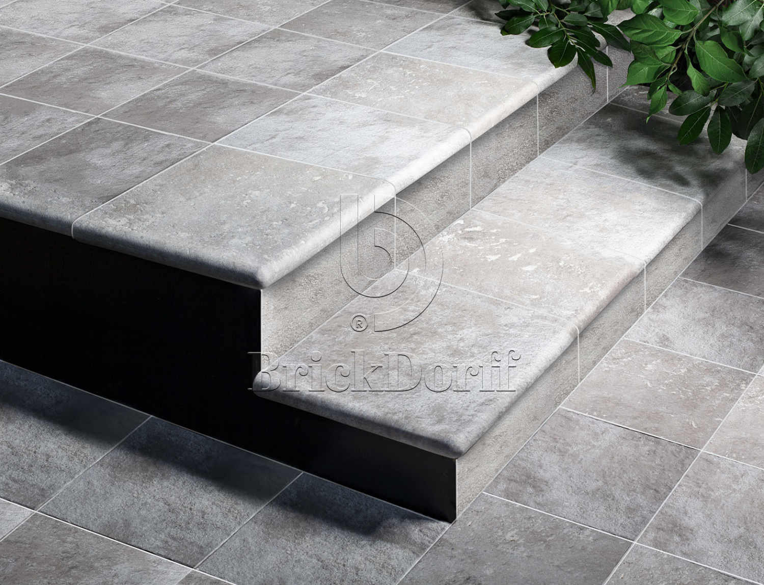 Manhattan Grey Exagres 330*330*12 мм, клинкерная ступень флорентинер- с капиносом, противоскользящая