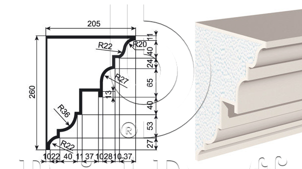 КАРНИЗ для Фасада и Интерьера - лепнина, декор из пенополистирола КВ-260/1 260*205*2000 мм