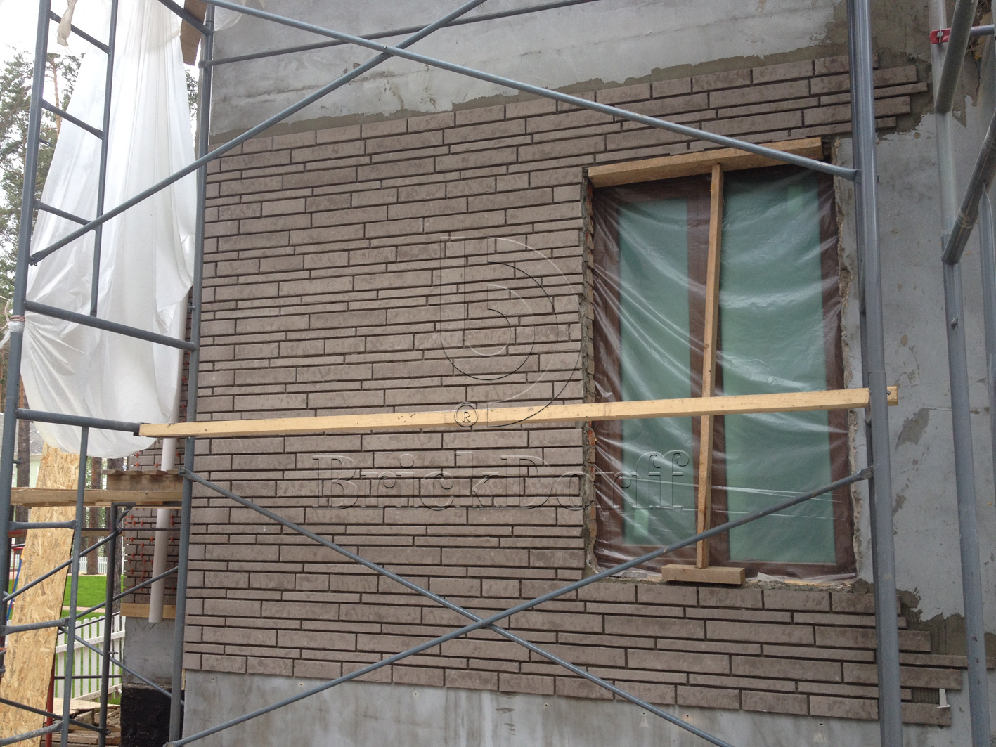 Клинкерная фасадная плитка облицовочная под кирпич Stroeher (Штроер) Zeitlos 237 austerrauch рельефная, 400*35*14 мм