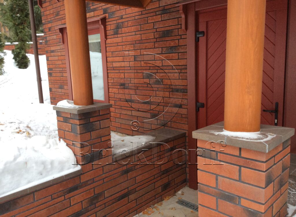 Клинкерная фасадная плитка облицовочная под кирпич Stroeher (Штроер) Zeitlos 353 eisenrost рельефная, 400*35*14 мм