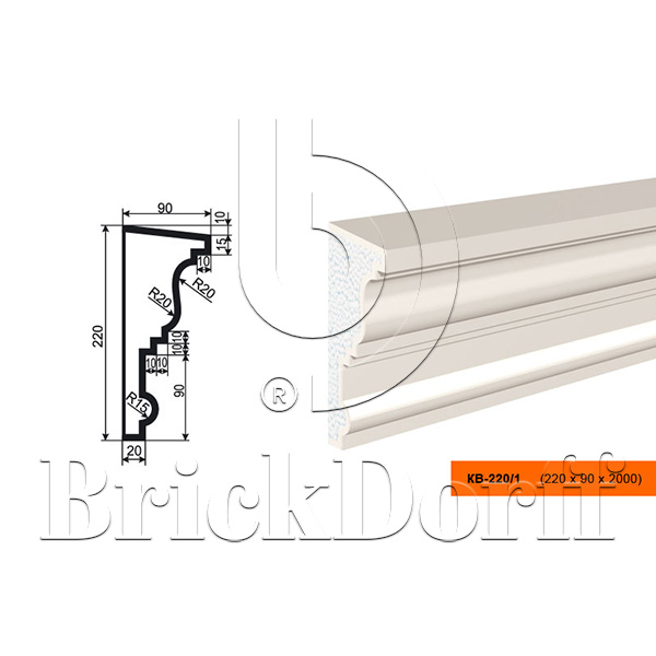 КАРНИЗ для Фасада и Интерьера - лепнина, декор из пенополистирола КВ-220/1 220*90*2000 мм