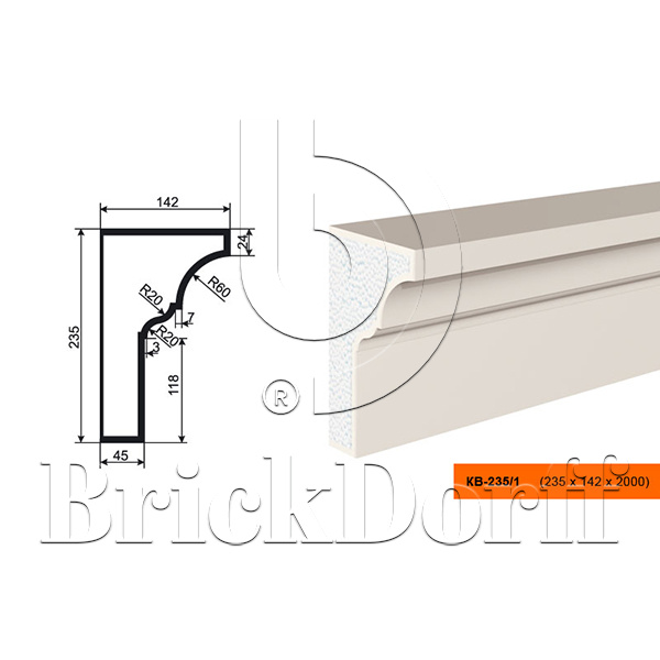 КАРНИЗ для Фасада и Интерьера - лепнина, декор из пенополистирола КВ-235/1 235*142*2000 мм