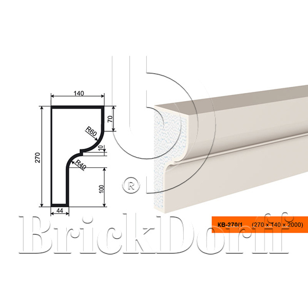КАРНИЗ для Фасада и Интерьера - лепнина, декор из пенополистирола КВ-270/1 270*140*2000 мм